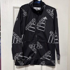 adidas Black Logo Print Zip-Up Jacket for Kids